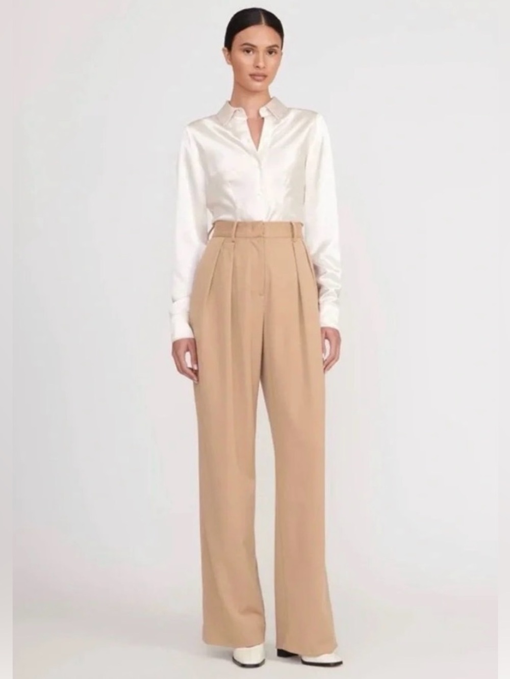 STAUD 2 Wide Leg High Waist Camel Luisa Work Office Pant Minimalist Quiet Luxury